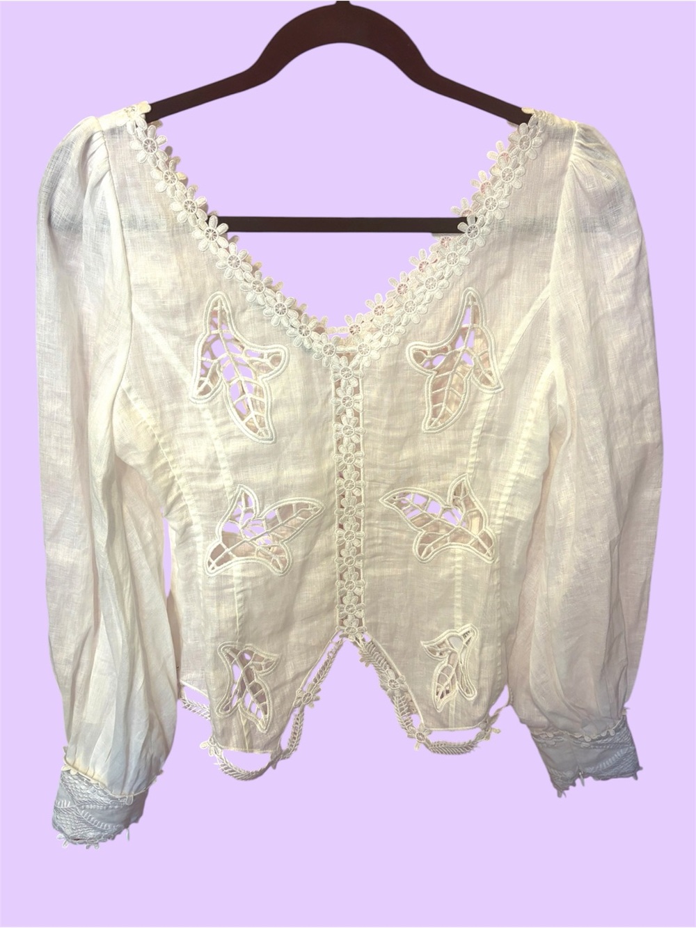 Redpolaris White Linen & Lace-Trim Peasant Blouse